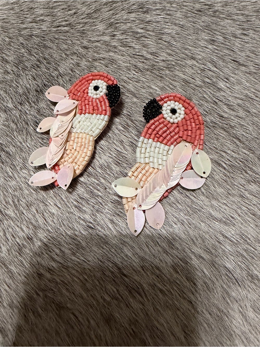 Mud Pie Pink Sequin & Beaded Parrot Drop Earrings